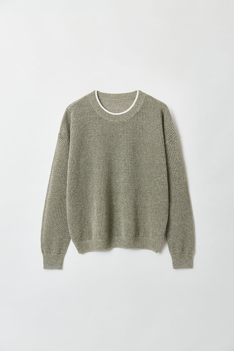 "Diamond Sequins" gold linen cashmere knitted cardigan/vest/suit