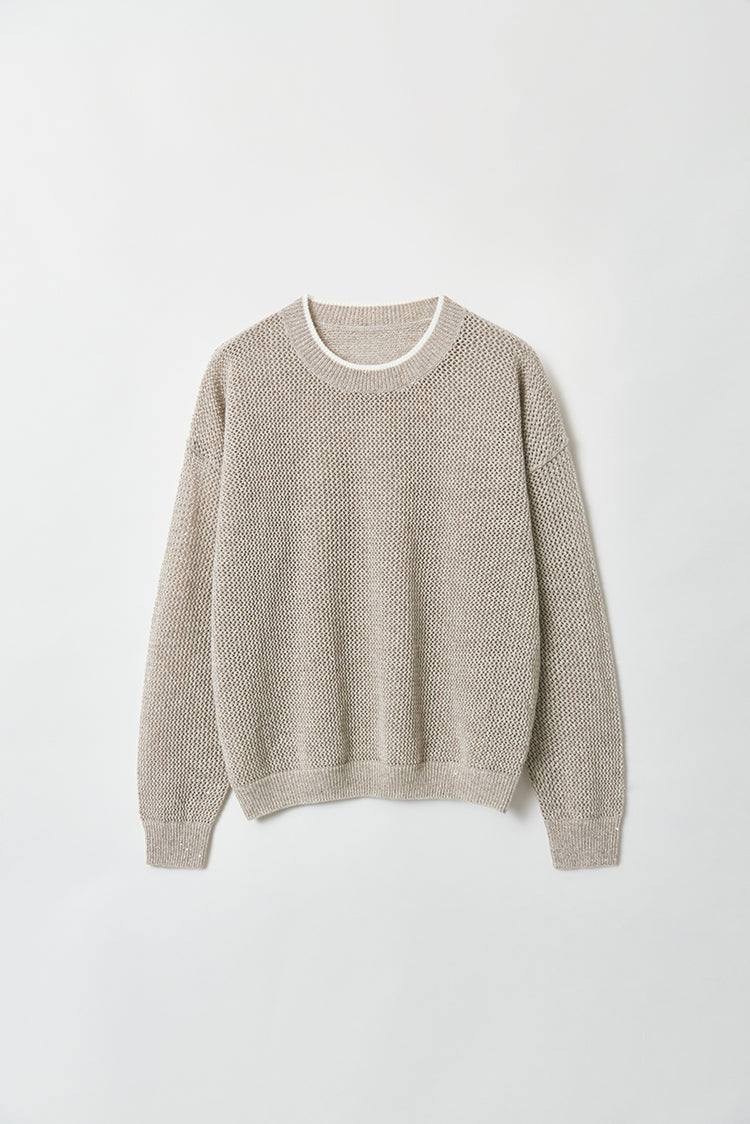"Diamond Sequins" gold linen cashmere knitted cardigan/vest/suit
