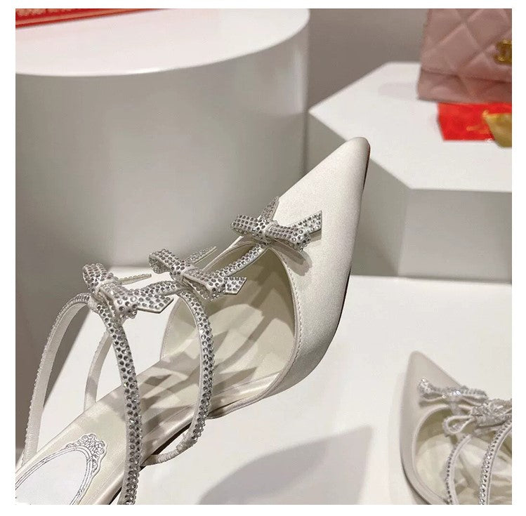 French pointed toe half-slip rhinestone sandals