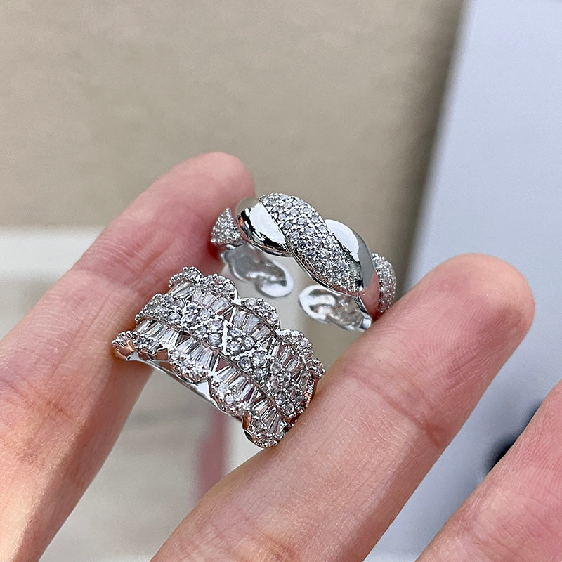Zirconia wide index finger ring personalized petal ring light luxury exquisite ring