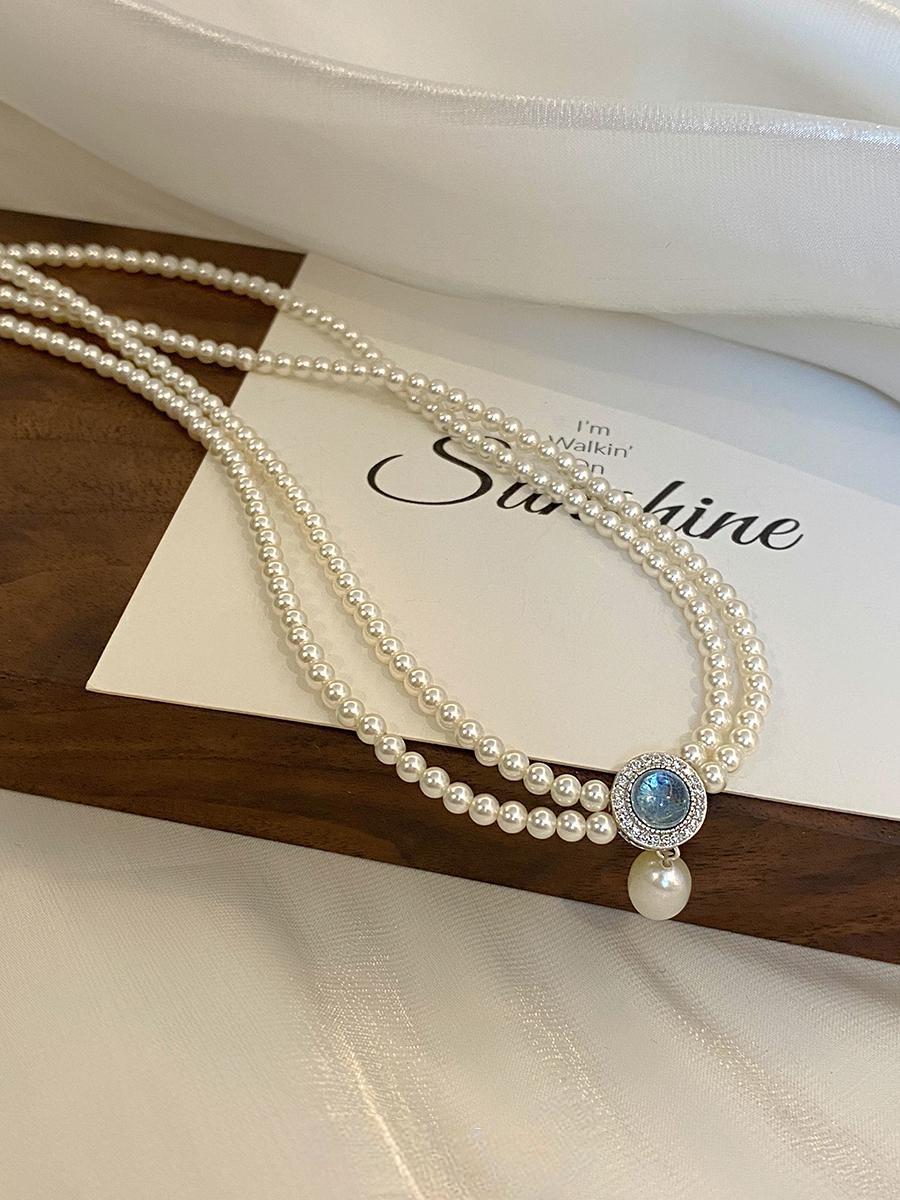 Natural aquamarine pearl necklace