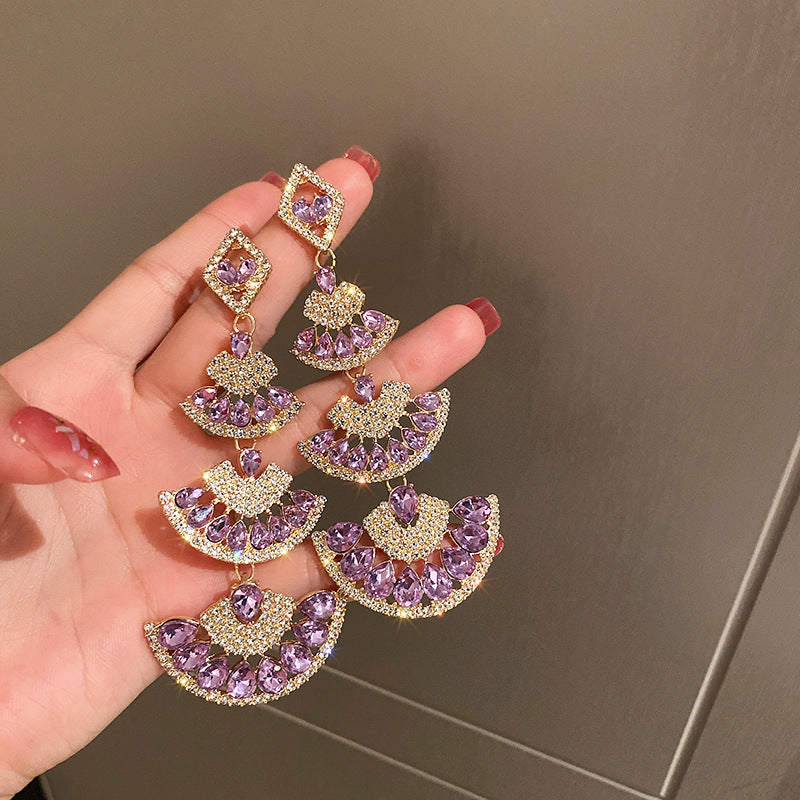 925 silver diamond fan-shaped earrings palace style
