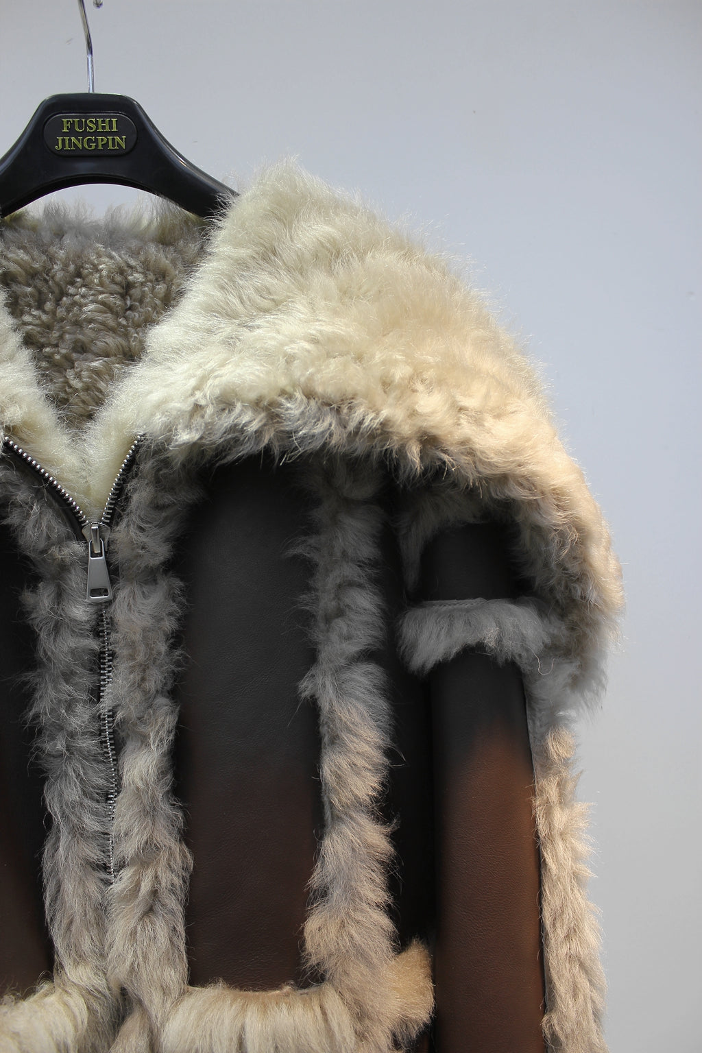 Tuscan sheepskin one-piece navy collar biker short fur coat