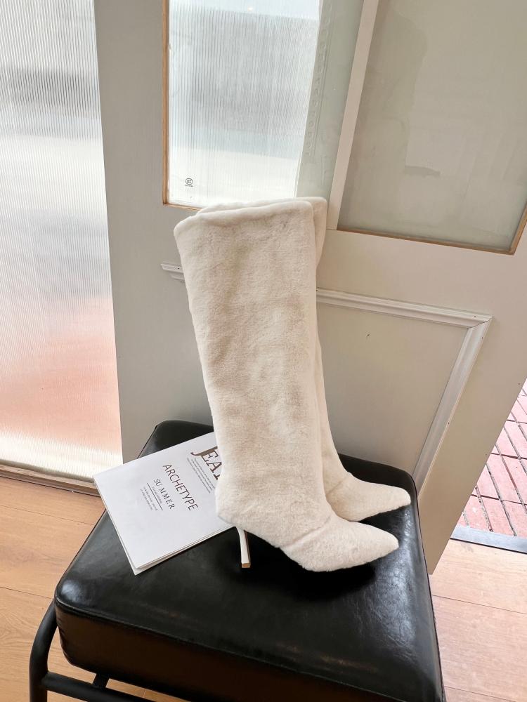 New autumn and winter beige fur boots high heel snow boots