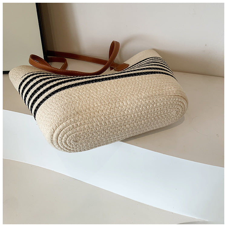 Woven Contrast Stripe Beach Bag