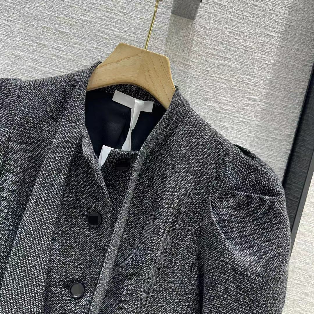 Lace-up stand collar slim short coat
