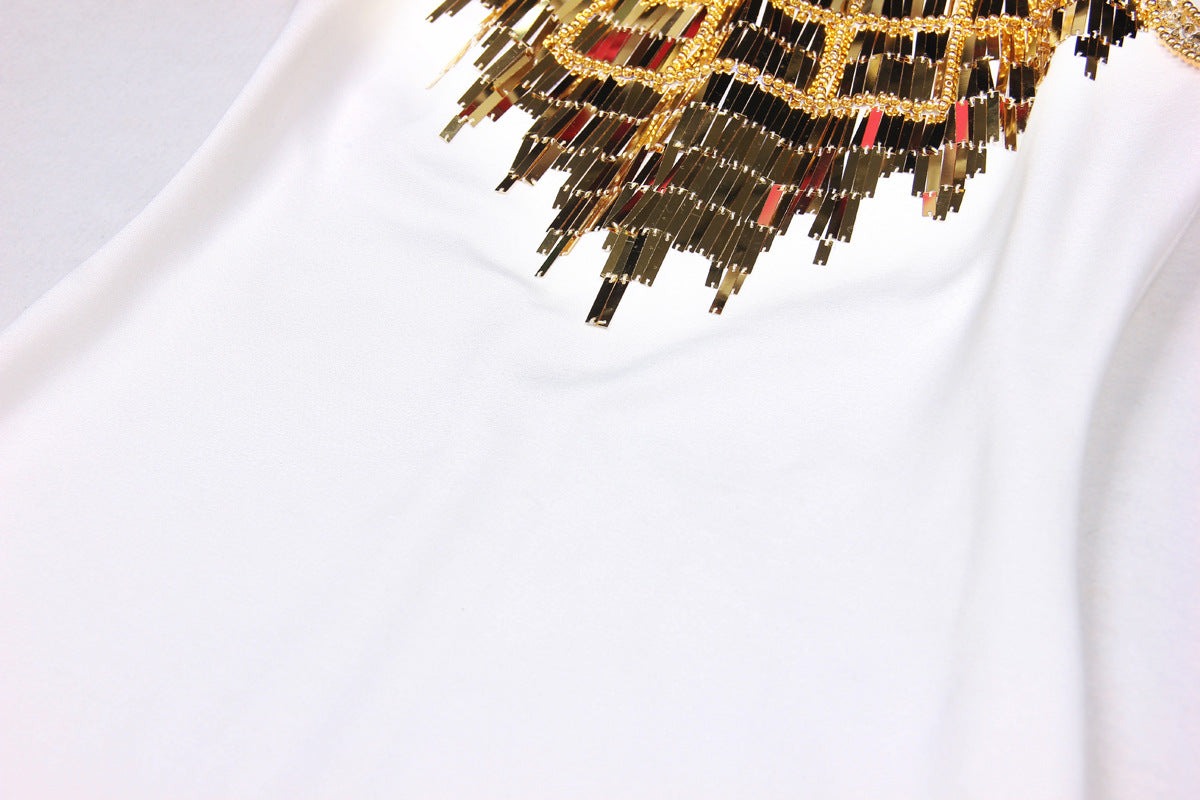 Light luxury handmade beaded dress for ladies, hip-hugging short skirt
