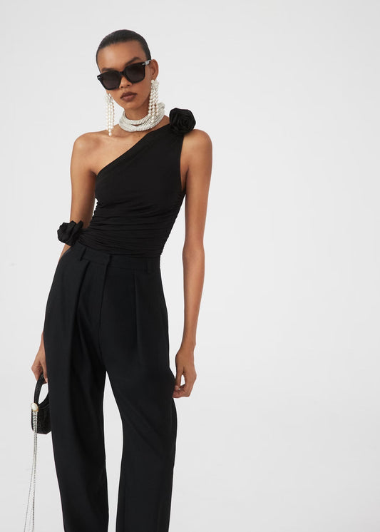 Elegant hot girl three-dimensional flower off-shoulder top