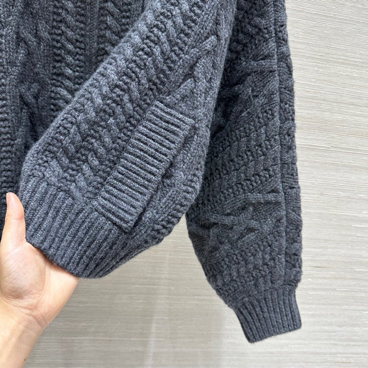 Lapel Double Pocket Crochet Cashmere Jacket