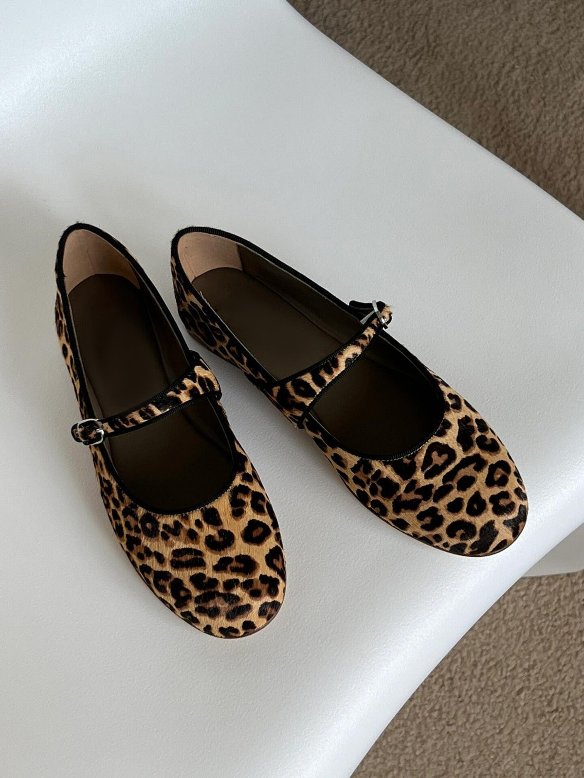 Lambskin Leather Leopard Mary Jane Shoes