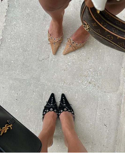 Sexy suede bow hollow pointed toe high heels
