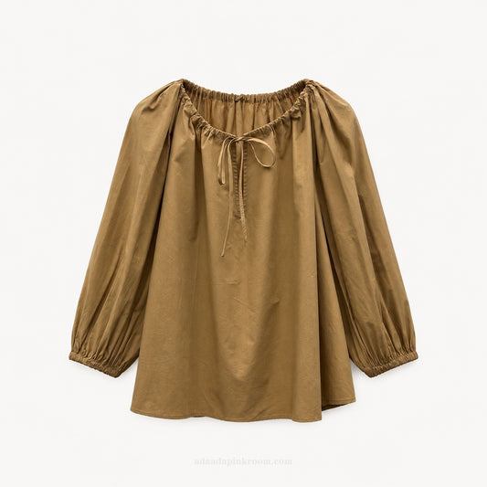 Gathered Tie-Neck Puff Sleeve Blouse