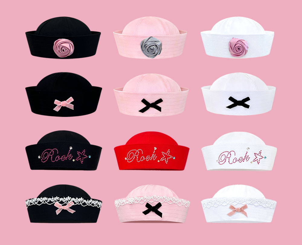 Navy hat sailor hat flip brim bow Korean style sweet nurse hat