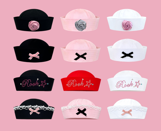 Navy hat sailor hat flip brim bow Korean style sweet nurse hat