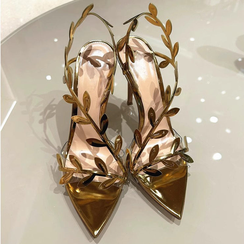 Pointed toe gold high heels