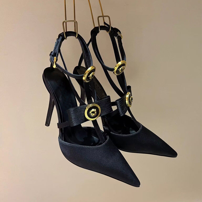 Bowknot stiletto pointed toe Roman strap high heels