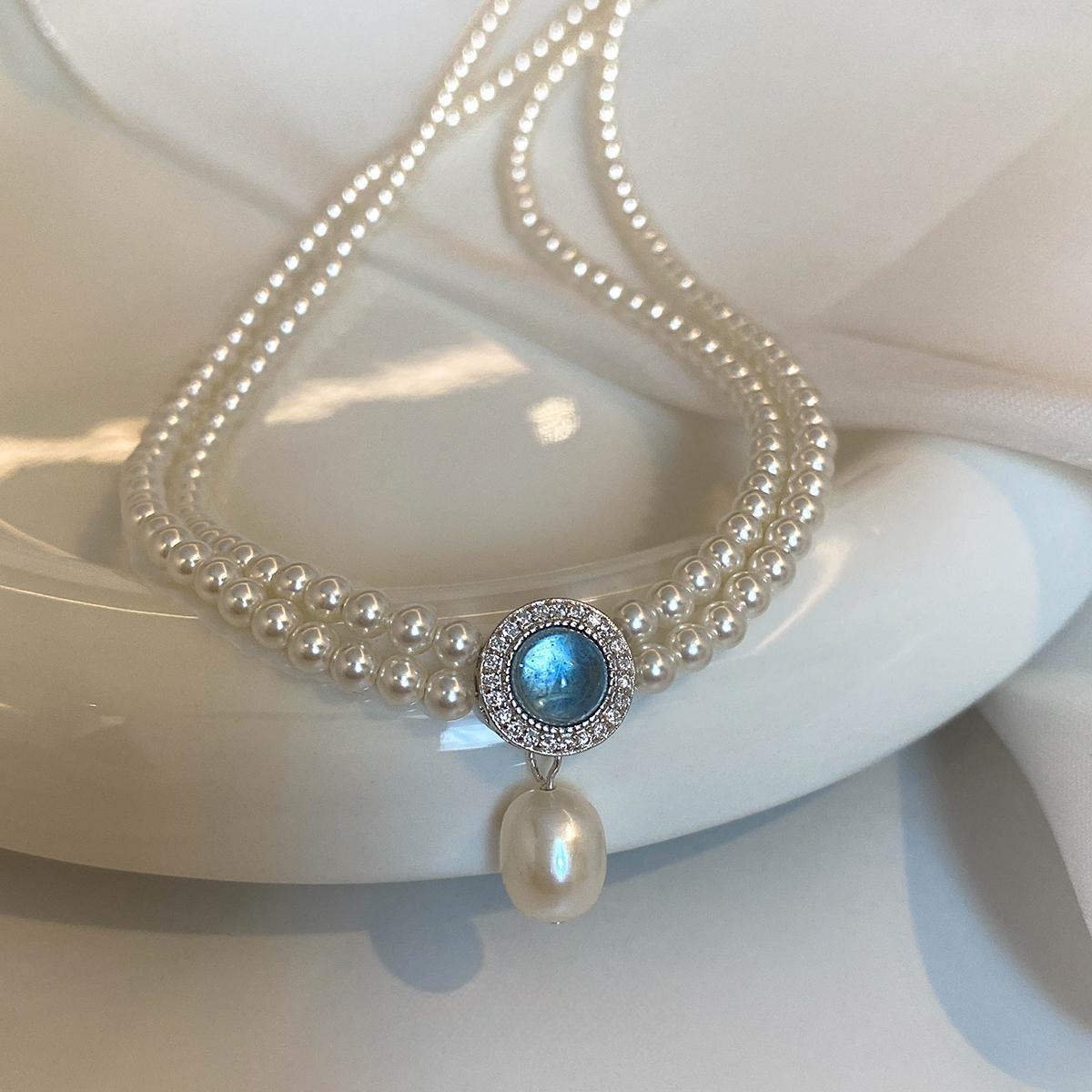 Natural aquamarine pearl necklace