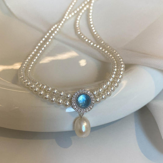 Natural aquamarine pearl necklace