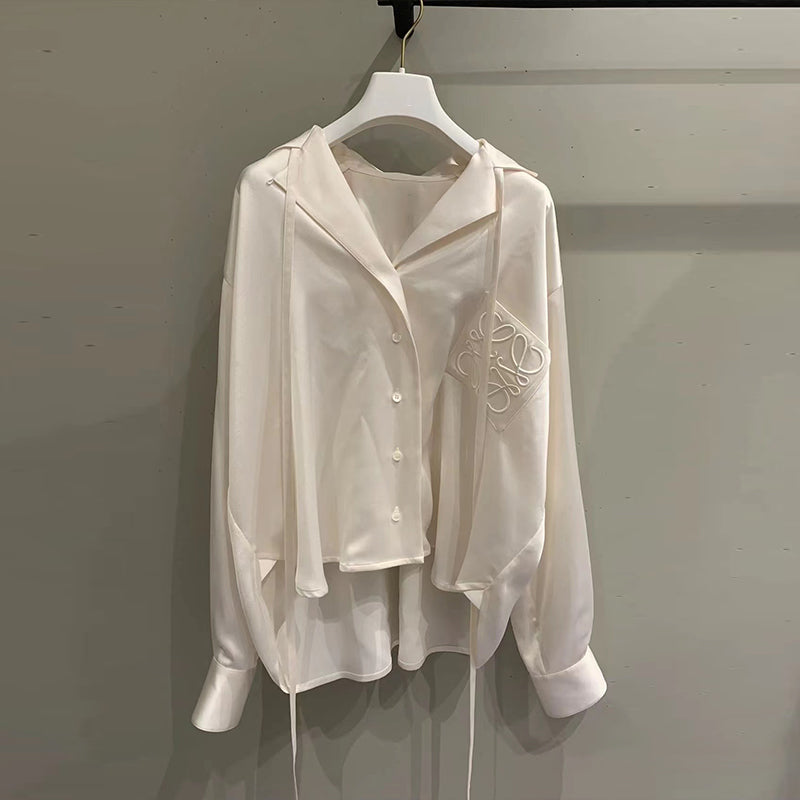 Fashionable embroidered shirt, loose and versatile, trendy suit collar top