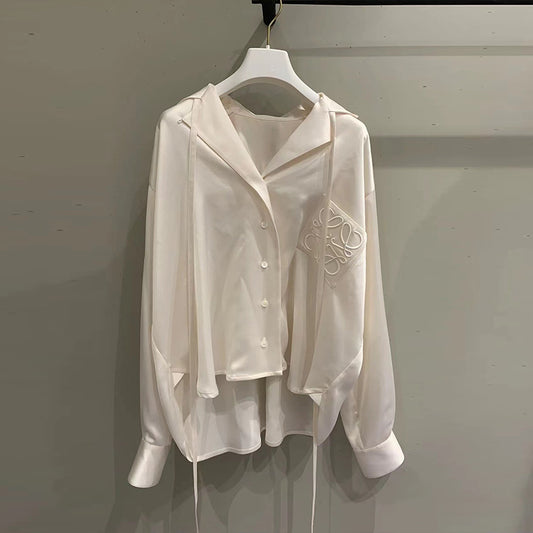 Fashionable embroidered shirt, loose and versatile, trendy suit collar top