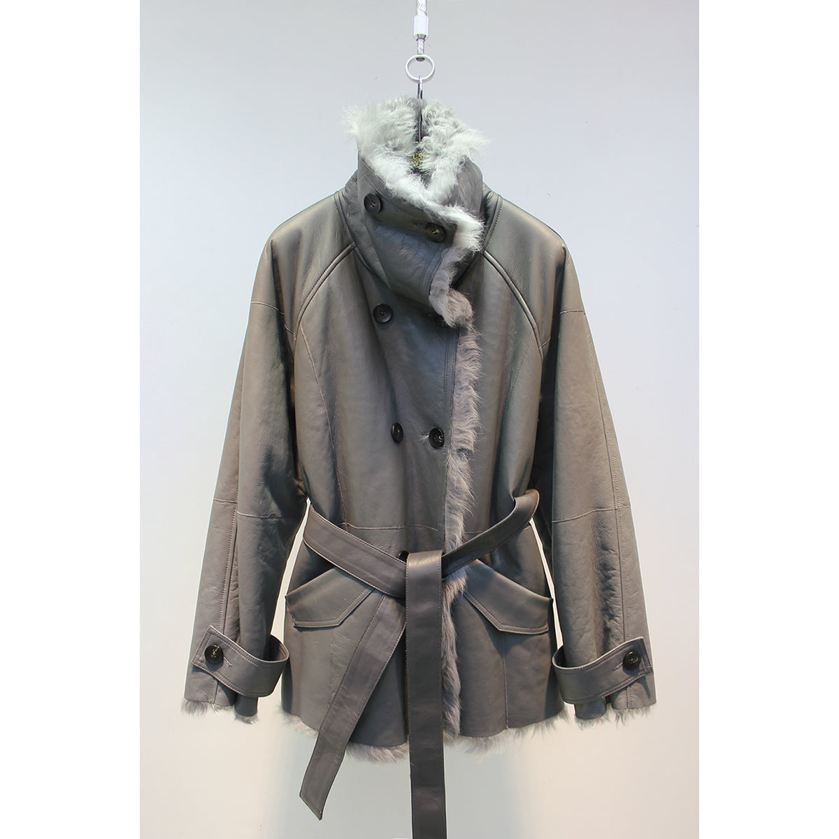 Soft small lake sheep fur all-in-one elegant stand-collar double-breasted British style jacket