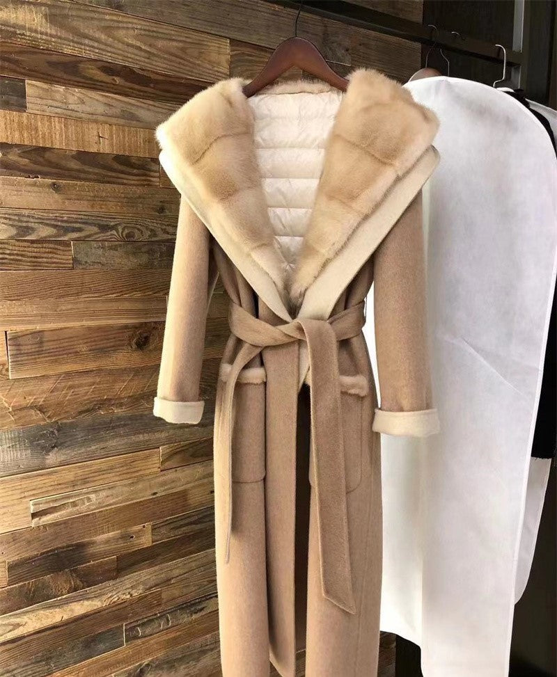 Mink hat two piece wool coat