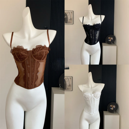Lace embroidered herringbone camisole bra