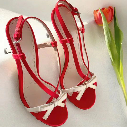 French sweet round toe open toe strappy sandals