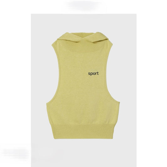 Hooded knitted vest short