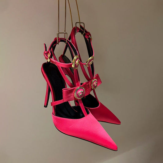 Bowknot stiletto pointed toe Roman strap high heels