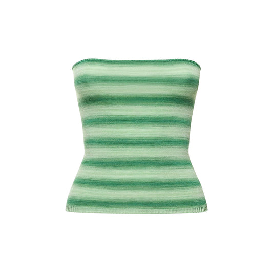 Green striped knitted tube top with sweet and spicy style