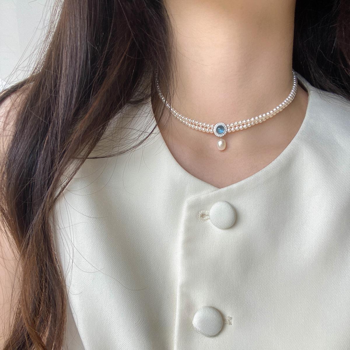 Natural aquamarine pearl necklace