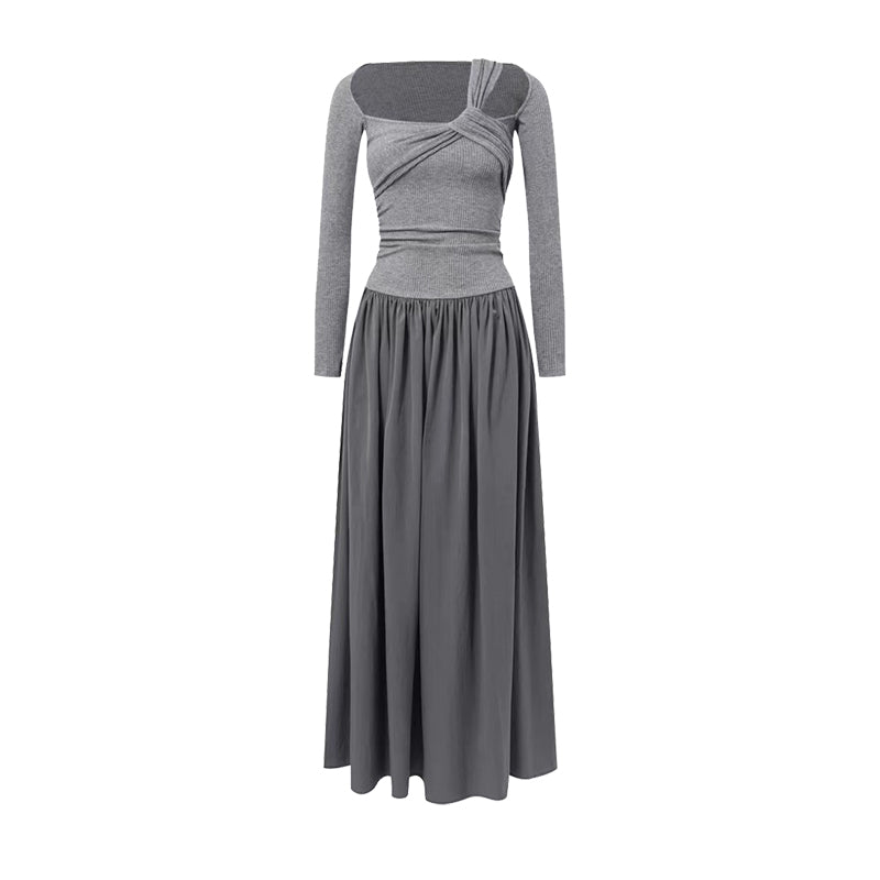 Grey off-shoulder dress with asymmetrical design