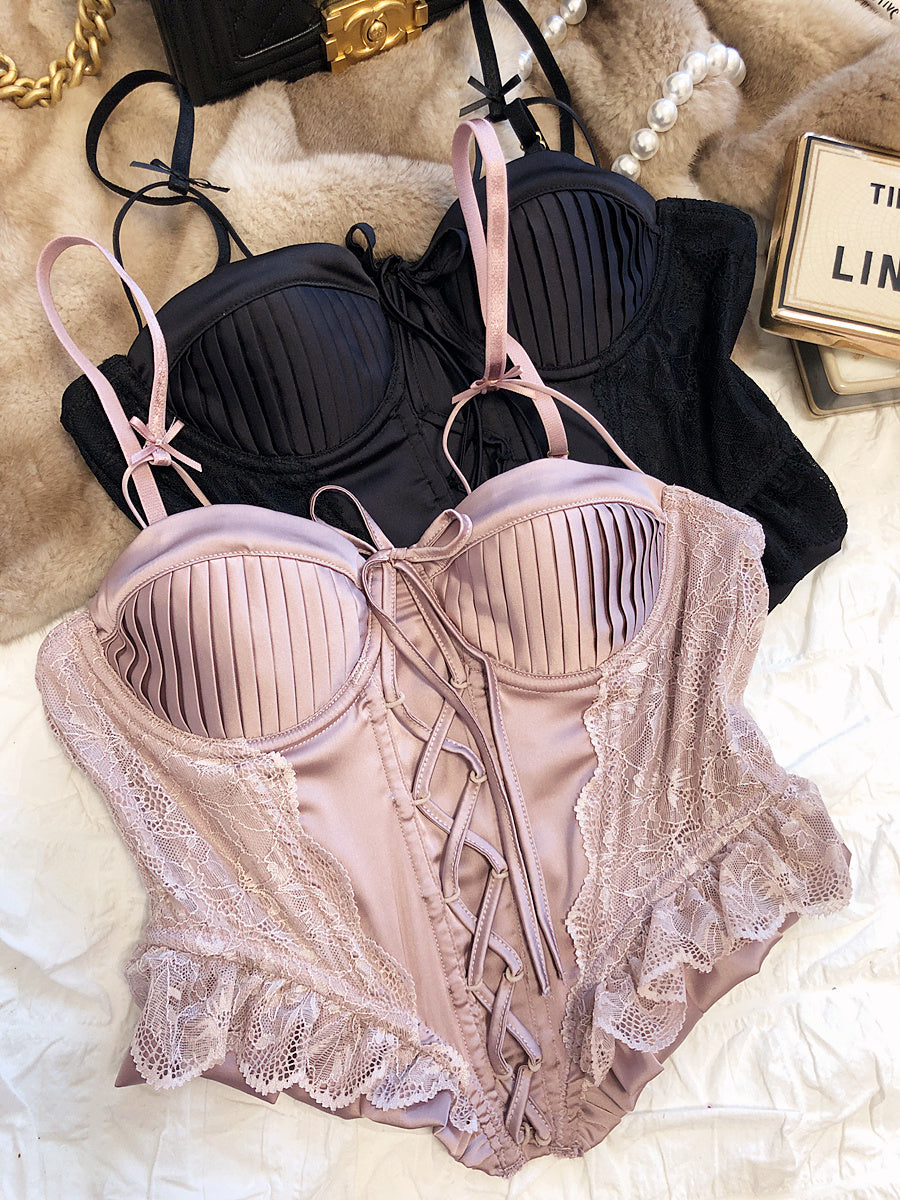 French sexy satin lace vest hot waist slimming underwear