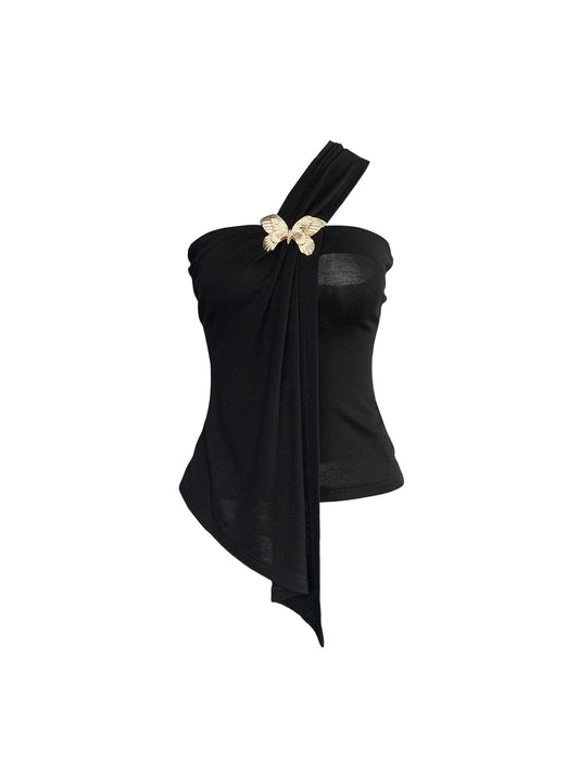 Sexy Black Butterfly One Shoulder Tube Top