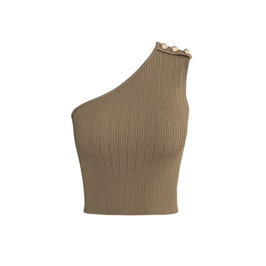 French off-shoulder knitted tank top
