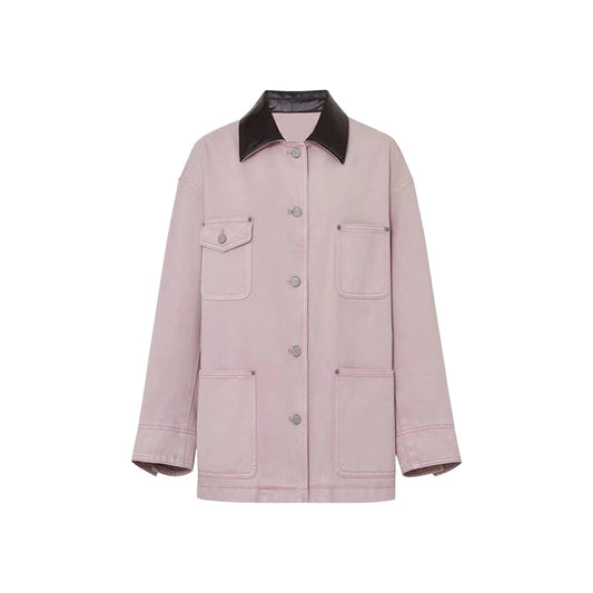 Panelled leather collar coat