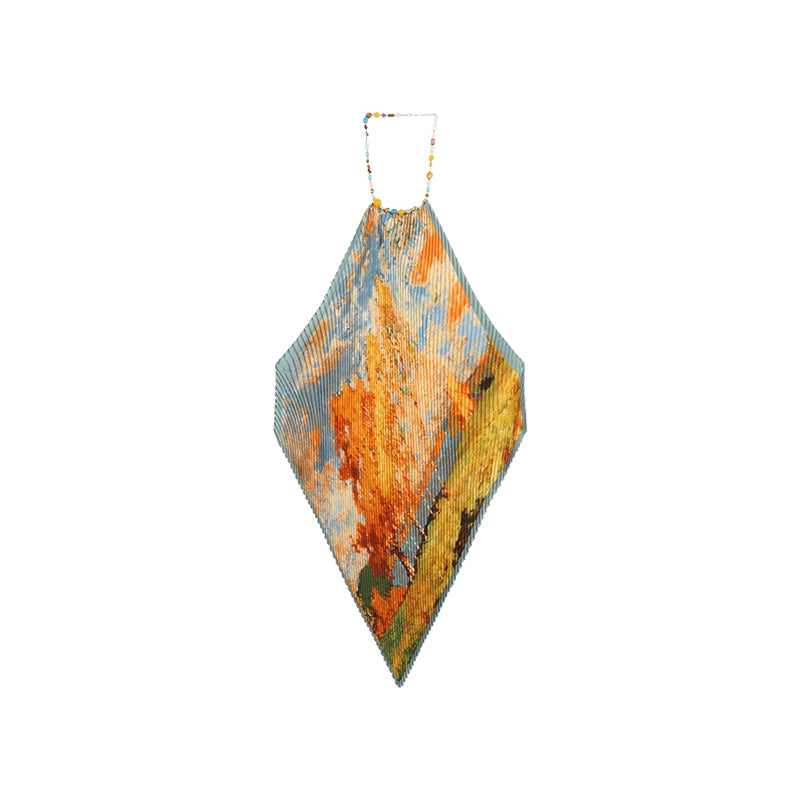 Oil painting halter neck short vest