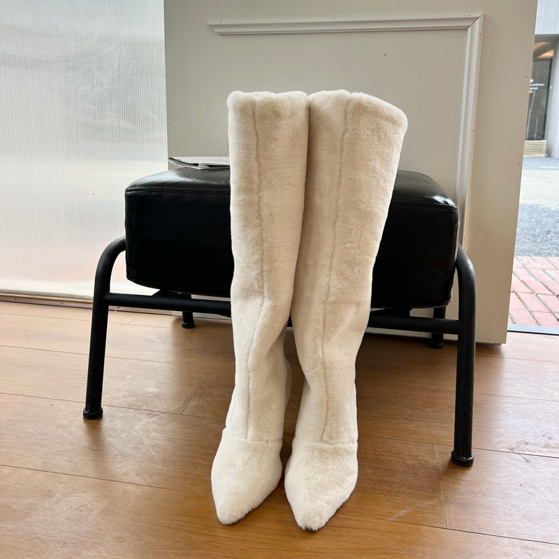 New autumn and winter beige fur boots high heel snow boots