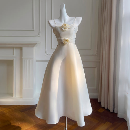 Floral Satin Party Gown Dress