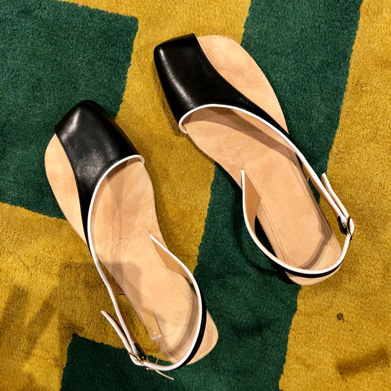 Retro small square toe thick heel sandals