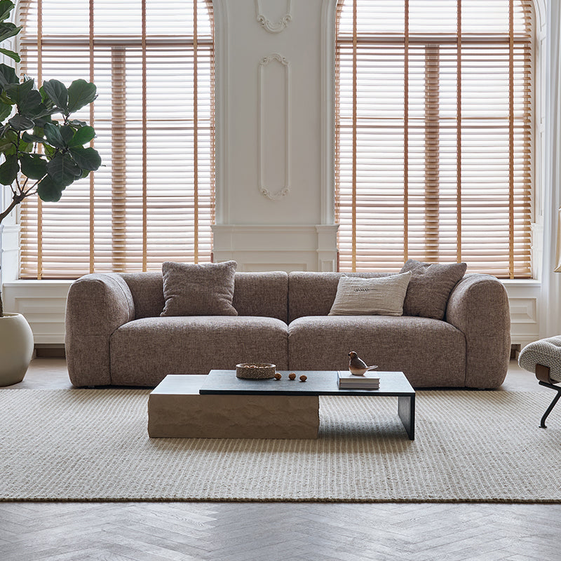 Big white sofa small apartment retro French cream style brown villa large flat fabric sofa