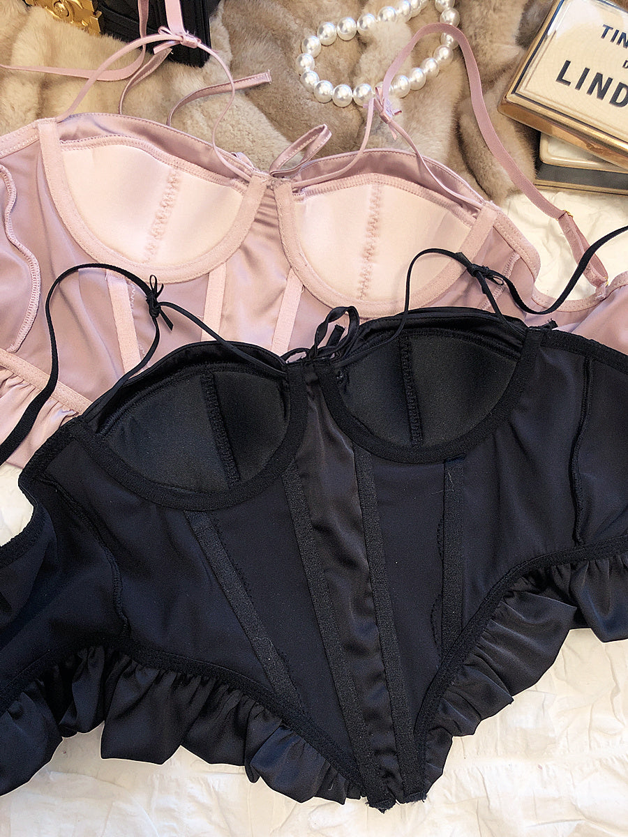 French sexy satin lace vest hot waist slimming underwear