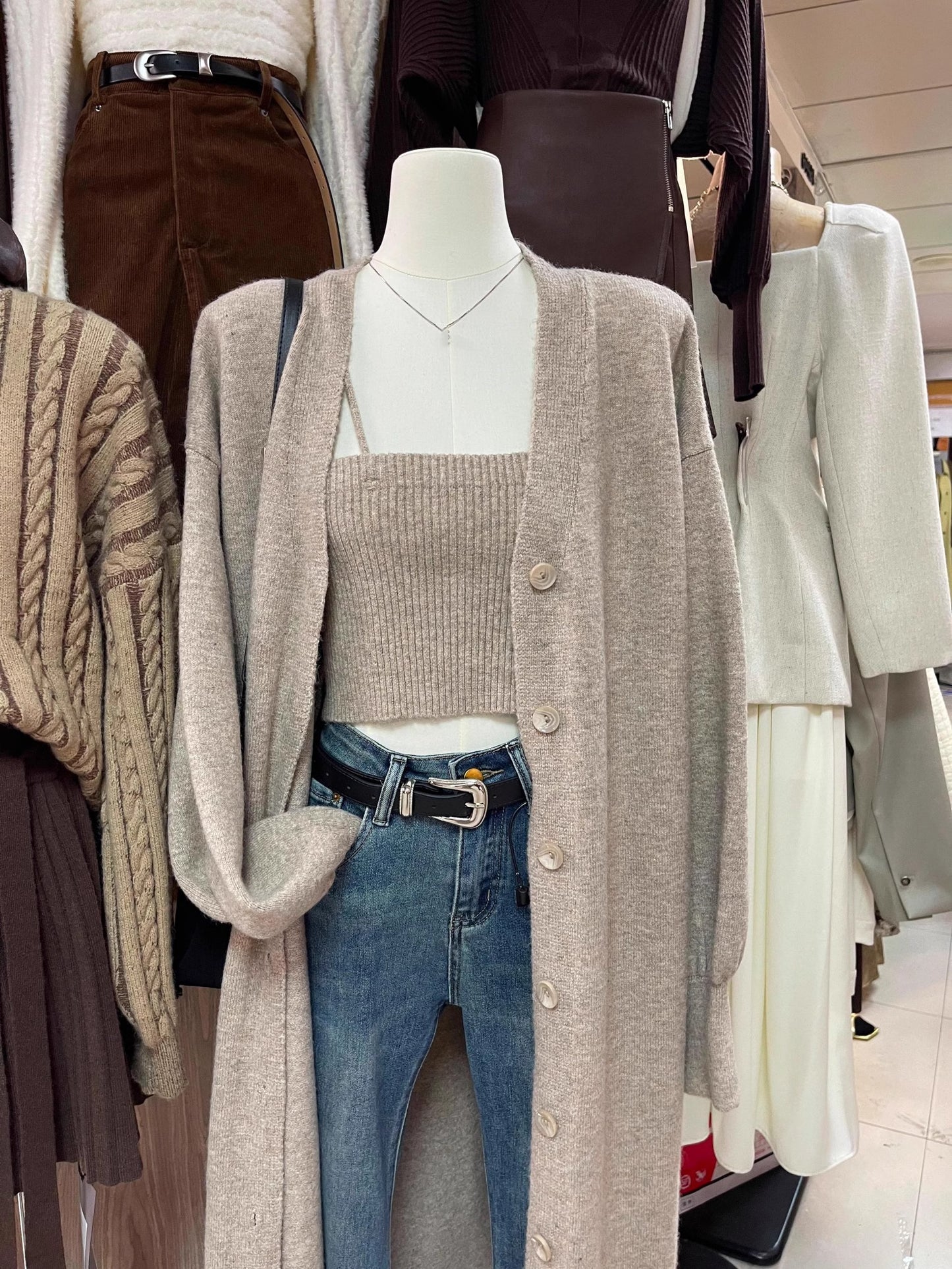 Camisole + long sweater two-piece set