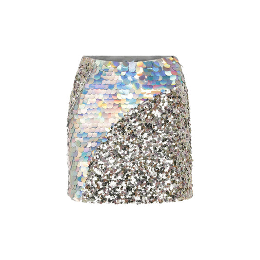 Short sequined skirt with patchwork hip-hugging skirt
