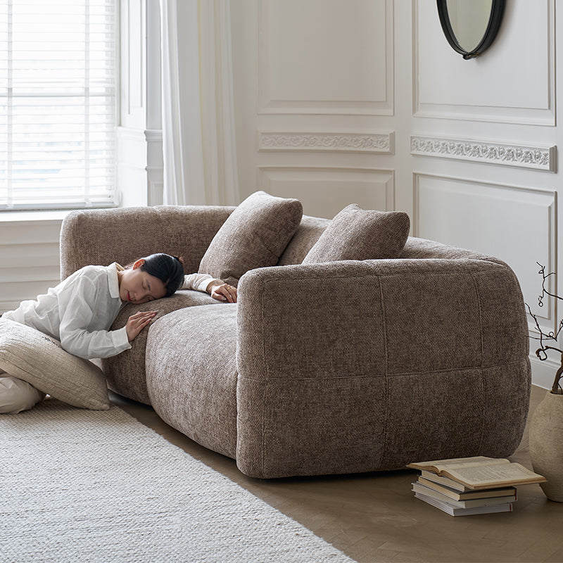 Big white sofa small apartment retro French cream style brown villa large flat fabric sofa