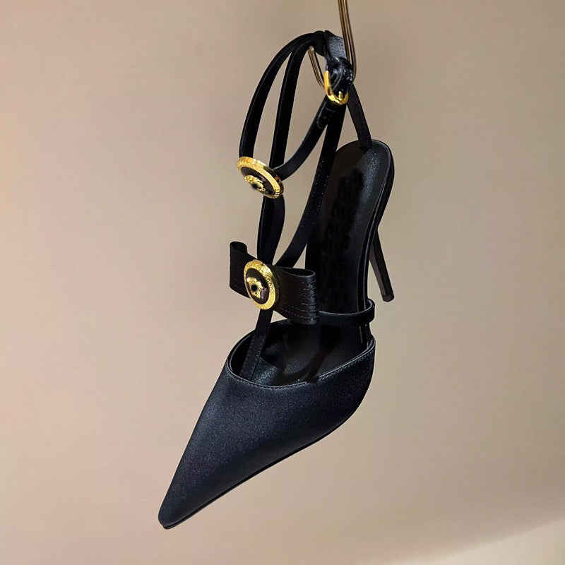 Bowknot stiletto pointed toe Roman strap high heels
