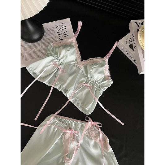 Pure lust style suspender shorts ice silk pajamas