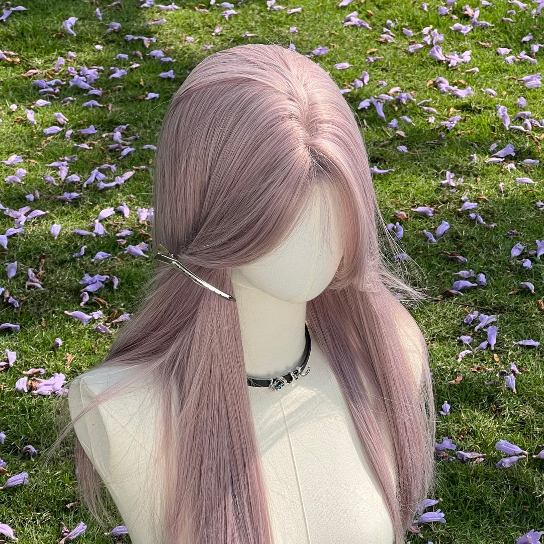 Gray purple bangs wig