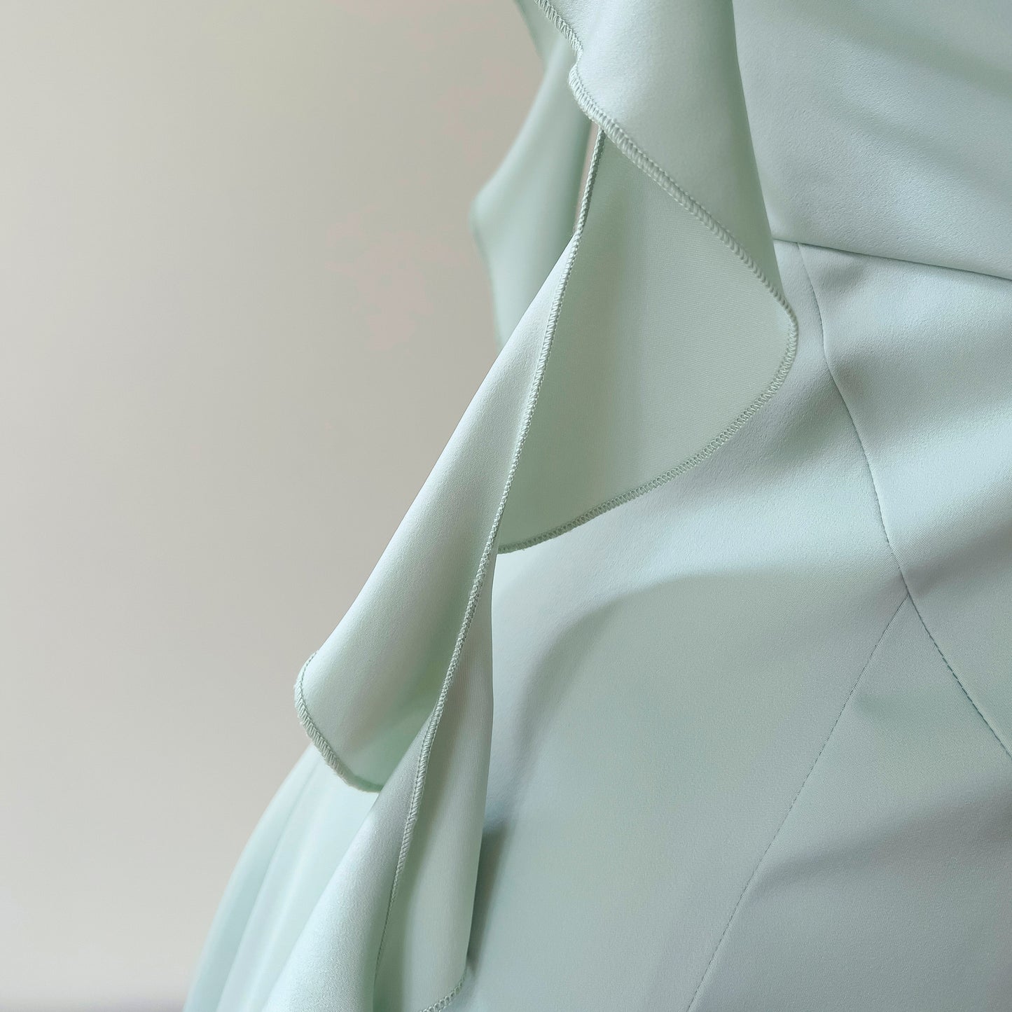 Mint Green Square Neck Ribbon Slim Fit Satin Dress